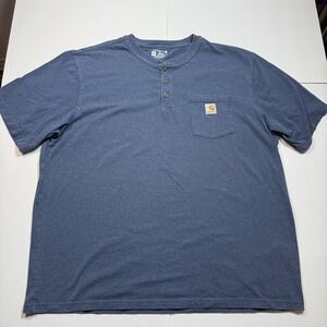 Carhartt Shirt Mens 2XL Blue Loose Fit Henley Pocket Workwear Tee